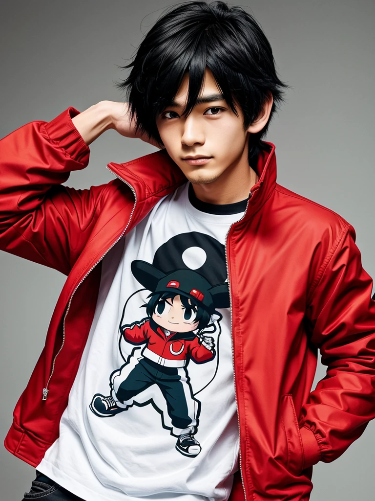 Cartoon anime boy wearing red jacket 