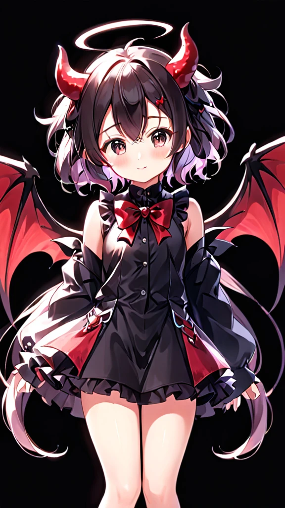 Cute anime demon girl with wings , dark(blackish) background.