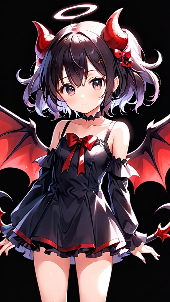 Cute anime demon girl with wings , dark(blackish) background.