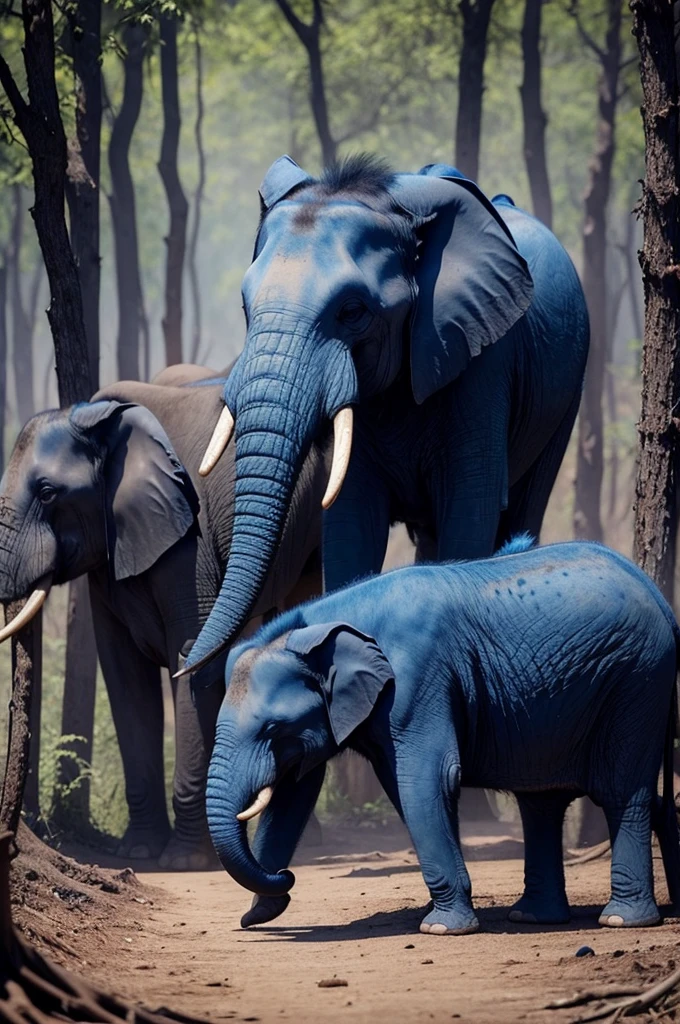 Ringed elephant eating blue hyena, and the blood spreads throughout the forest, causing fear in the wolves in the pack.