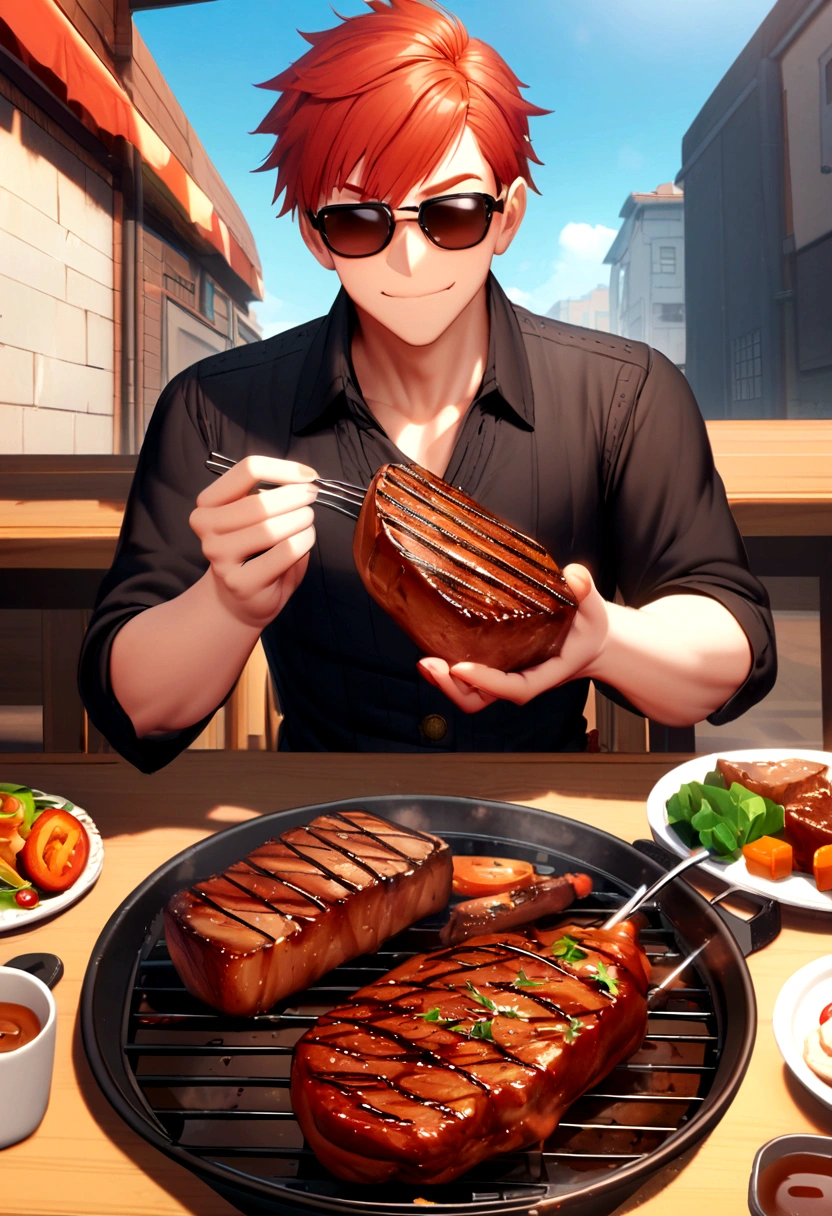 Redhead, 1 boy, fps game, Grilled meat, Sunglasses PC
