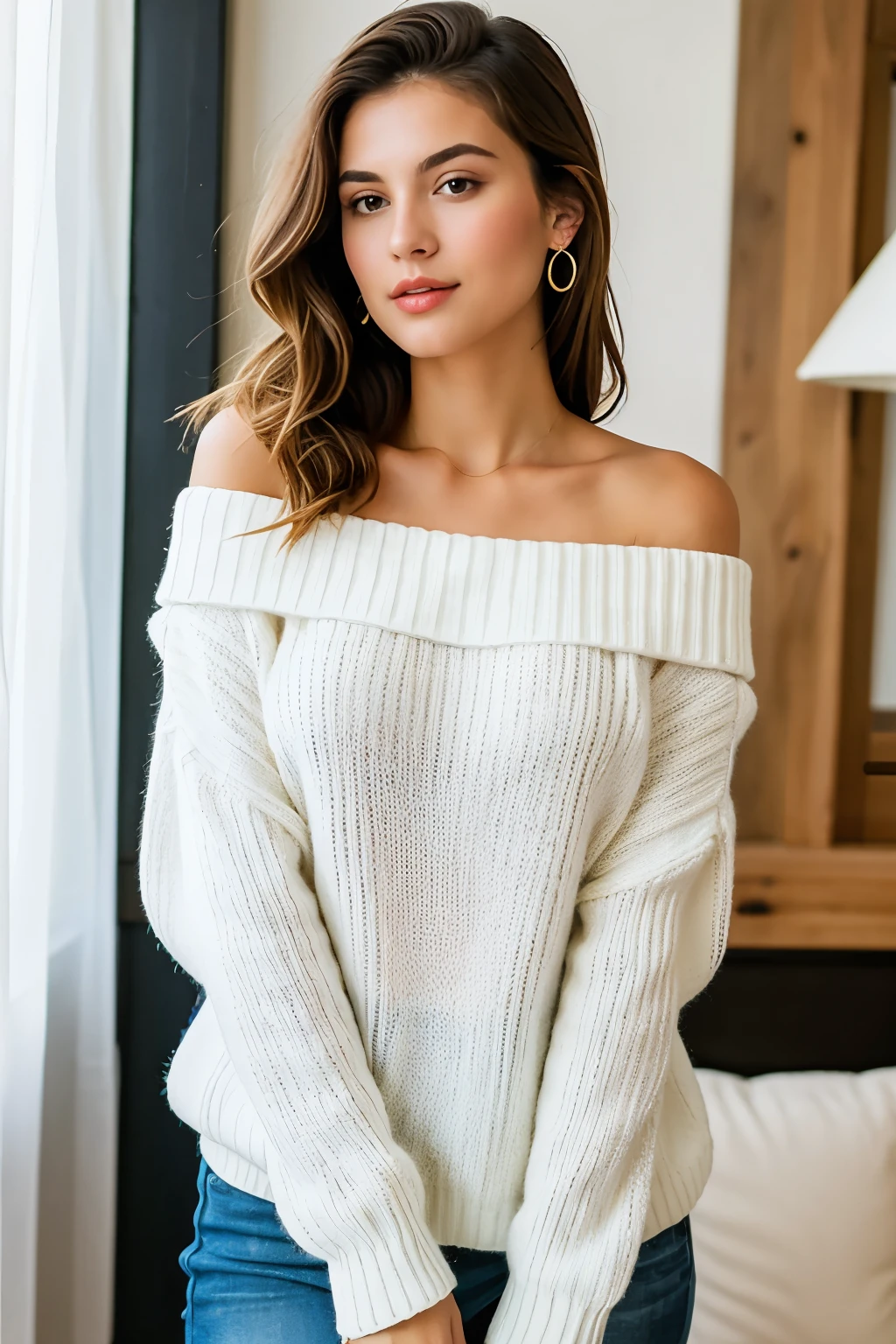 ((Best Quality)), ((Masterpiece)), (detailed), 1 girl, off shoulder sweater,