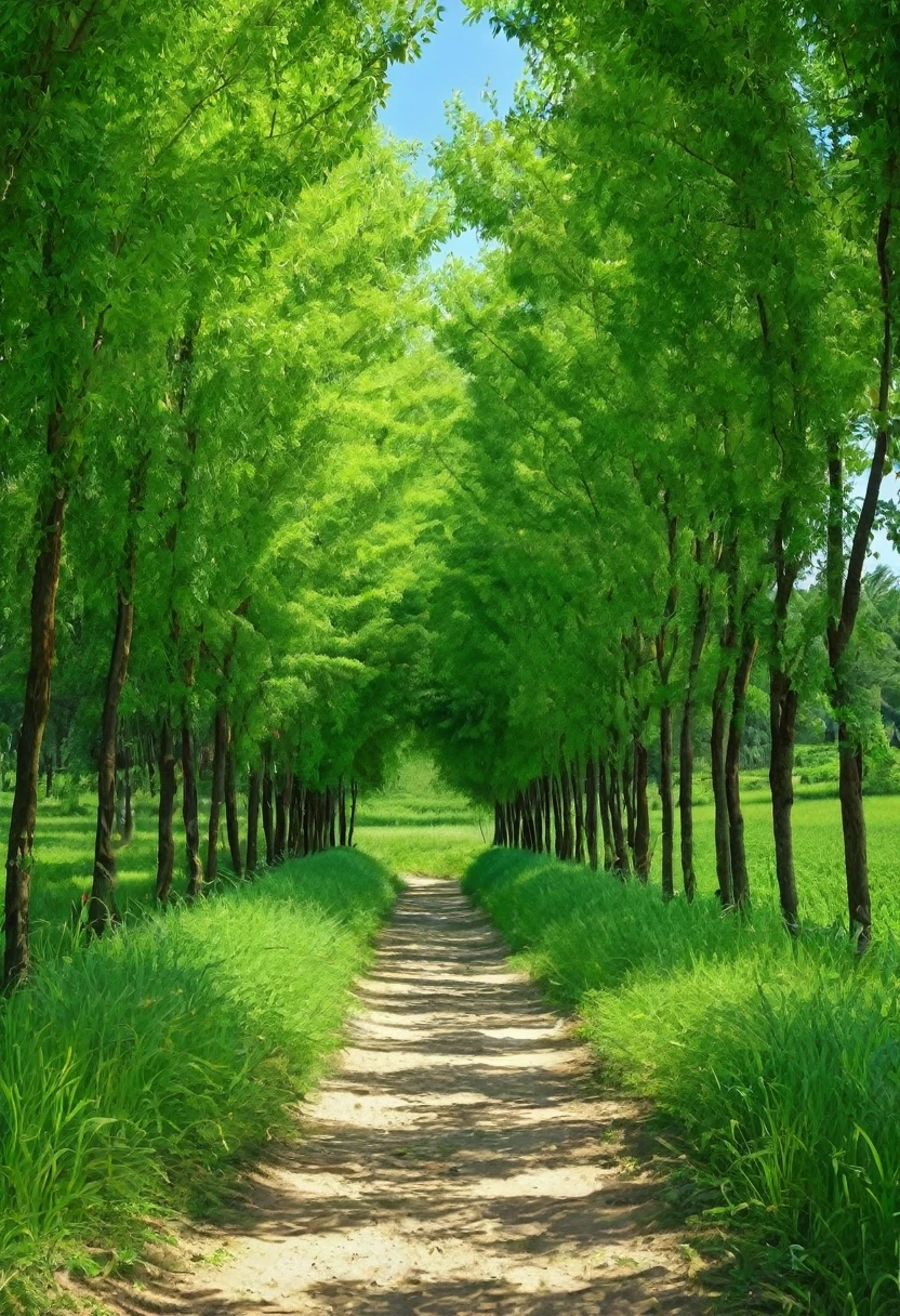 Photography，Summer in the countryside，Summer trees，The Trail，乡间The Trail，Green trees on both sides，it&#39;s very windy，it&#39;s very windy，Blowing the leaves，The strong wind ruffled the leaves，Very windy，The branches were blown by the wind，Wind speed，There are leaves floating，Leaves flutter