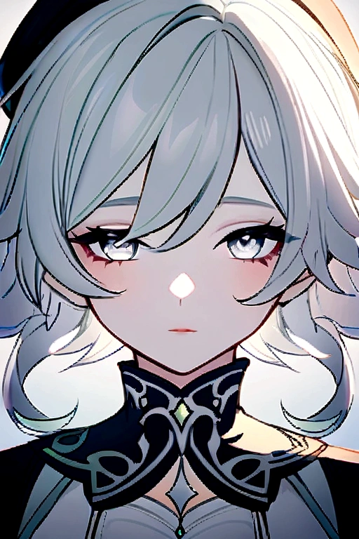 Genshin Impact Style,Wearing a sailor beret,Wear,Silver hair,Silver-eyed teenager,The overall lines should be clear,Eyes should be delicate,The more refined the better