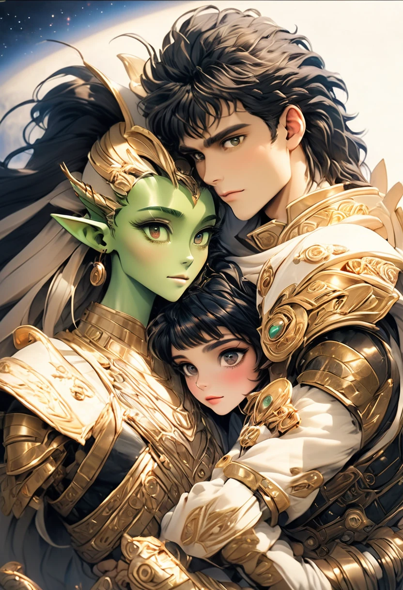 ( High quality , ultra detailed, careful with hand )a alienish alien like races species near humans humanoid hominid epic ancient female male race, on attractive couples on a alien epic civilization worlds as part of a alien multiworlds empire more anime semi realism look feel exotic