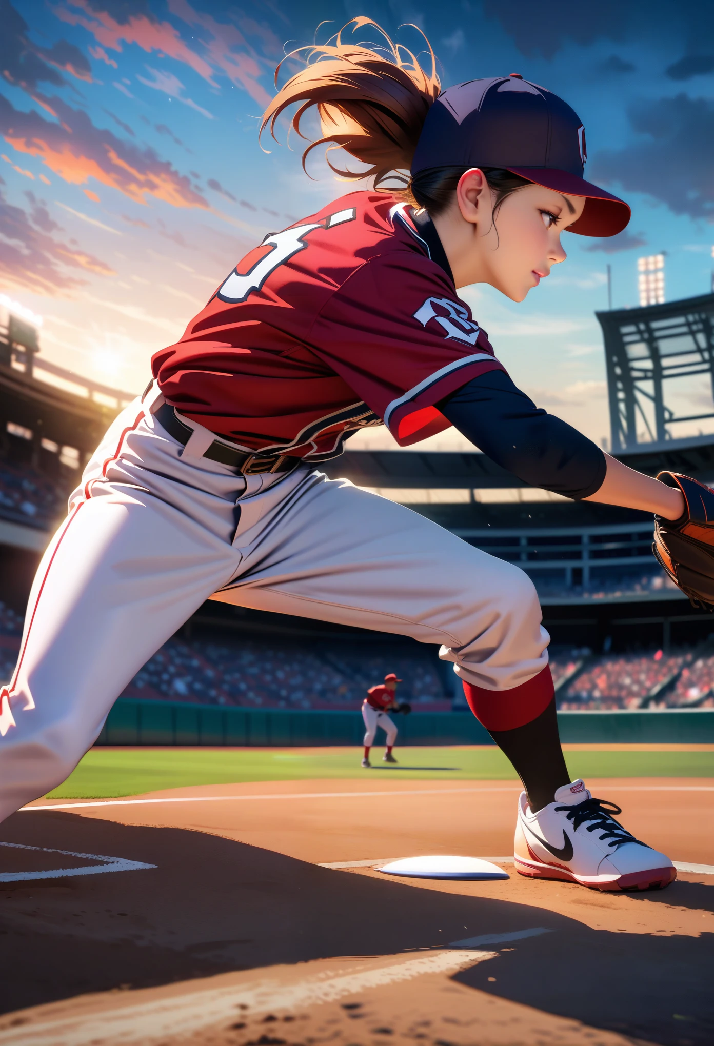 a muscular male baseball player in a stadium with a cheering audience, baseball uniform, batting stance, detailed facial features, highly detailed, cinematic lighting, photorealistic, epic scale, dramatic action, dynamic composition, vibrant colors, depth of field, detailed textures, sports action scene