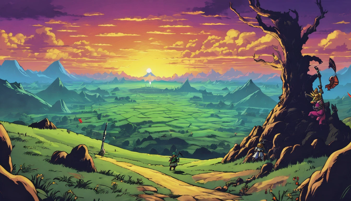 Zelda Style landscape painful hope Monster Crusade evening