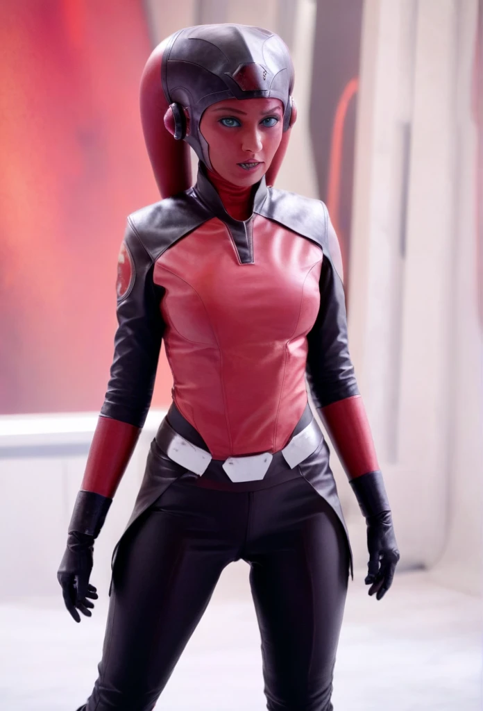 score_9, score_8_up, score_7_up, score_6_up, 2d, rating_questionable, rating_safe, BREAK ((green skin)) Female Twi'lek (((hera syndulla ))), helmet with red visor, star wars, armor,black gloves,tight bodysuit,black cape,black pants, close up, solo, standing, front view, medium breasts, wide hips, holding lightsaber, double edged, action pose, red blade, indoors, sith base, science fiction,
