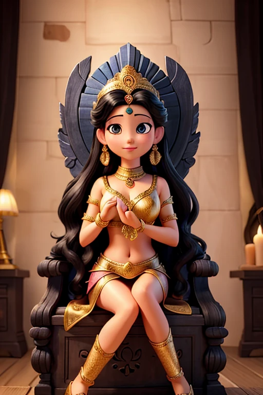 Goddess parvati hot  sitting on throne black hair