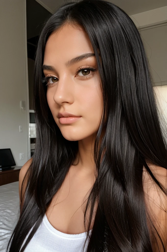 1girl in, age19, Solo, Long hair, Colossal , Looking at Viewer, black hair,sexy face, black eyes, Realistic