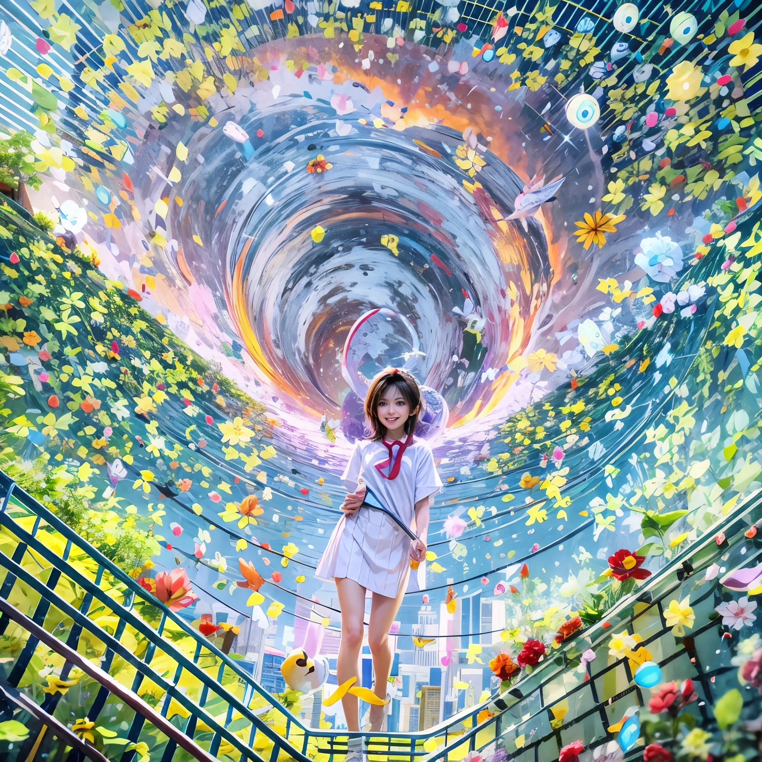 BloodRed, White in Pearly RainbowColors,ExtremelyDetailed(ProfessionalPhoto of Girl Floating in the Sky:1.37)ZoomLayer{Stunning|Mystic|GodRays|Haze}, 57th floor infinity pool in the urban forest. (Masterpiece 8K TopQuality:1.2)(ExtremelyDetailed NOGIZAKA face:1.37) ElaboratePupil with (SparklingHighlights:1.28) DoubleEyelids with Voluminous LongEyelashes PUNIPUNI RosyCheeks (Joyful Expressions LifeLike Rendering) MotionBlur  BREAK  (Acutance:0.77) PUNIPUNI Radiant Impeccable PearlSkin with Transparency White(Skinny SchoolSwimwear) {(HiddenHand)|((Corrected BabyLike Hand))} Whole Body Proportions and all limbs are Anatomically Accurate, {Carnation|Tulips|(Rose)} [FlowerWreath WrappedBody Full of Flowers Covering girl's body] {((Dazzling RainbowColorHorizon))|ColorfulSky|ColoredClouds|Starly RainbowColor Particles}(extra limbs:-1.4)(Not Detailed Face:-1.37)(Not Detailed Hand:-1.28), Drawing infinity pool reference to the rooftop of Marina Bay Sands