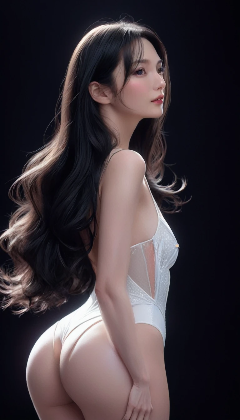 ((最大16K解像度のmasterpiece:1.6)), beautiful, Highest quality, Absolutely wonderful, high detail, Ultra-high resolution, masterpiece, Real, Realistic, The depth of the written world, Cinematic Light,
One elegant mature woman, Long black hair, beautiful顔, Highly detailed facial expressions, Gentle expression, Transparent white skin, Very delicate skin texture, Superb proportions, Anatomically correct body,
Elegant high leg swimsuit, snow-white color, Fine fabric texture、
Black Background,
Focus on the upper body,((Face close-up:1.5)),