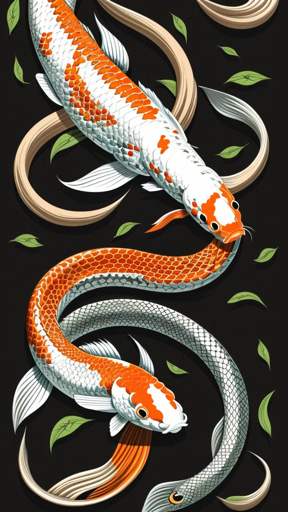 Koi with snake, vector, HD, wallpaper, artgem