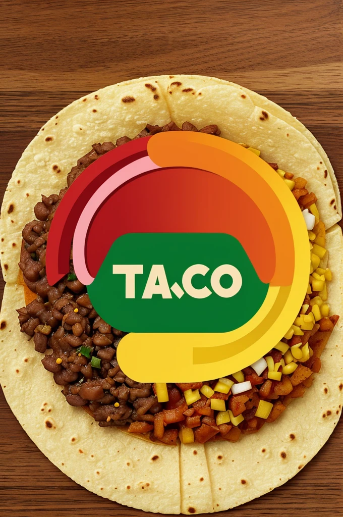 Can you help me by creating a circular logo for a taco shop called “Tacos don Mario?”" with warm colors where some tacos appear in the center and the name of the Taquería at the top