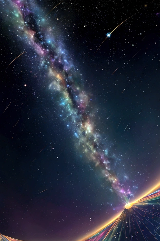 The world we see、Iridescent幻想的なNight Sky、constellation, Iridescentconstellation、Iridescent空包み込まれそうな瞬間，When the stars shine in rainbow colors、Astronomical observation、Planetarium、Meteors、colorful，美しいconstellation、Three-dimensional，wonderful景色，Night Sky，An atmosphere full of dreams and hope，masterpiece．16K, Ultra-high resolution, to be born,wonderful ,future、Iridescent、The world 30 years from now。