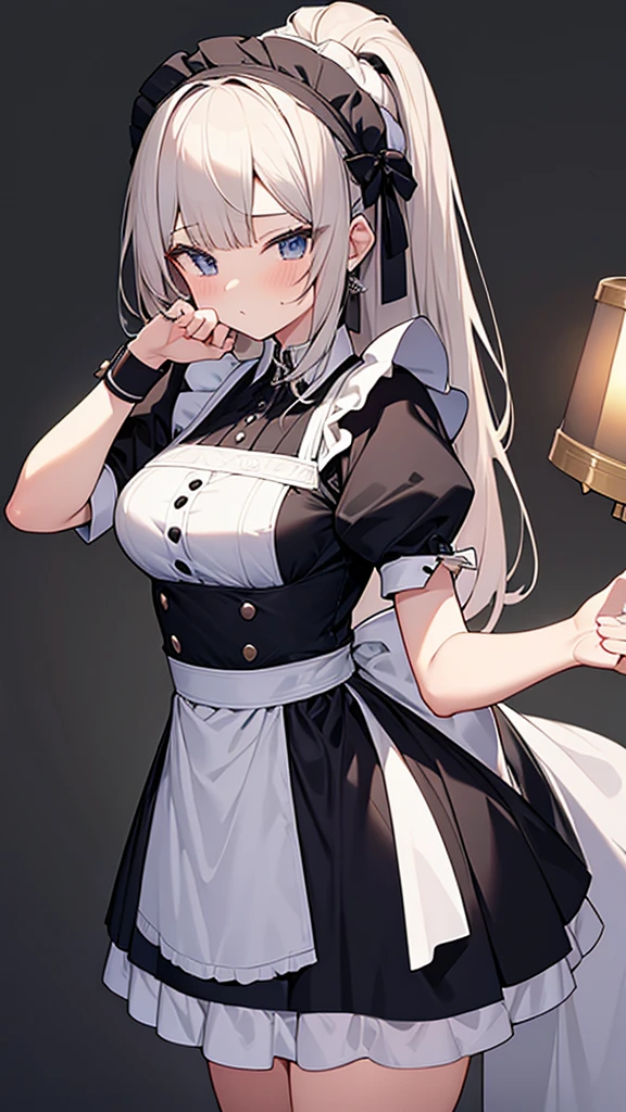 最high quality, high quality, Super detailed, 32k, Ultra-detailed details, Sister and maid, {{Mature adult maid steals sister&#39;s face}}, (Standing, pretty girl, beautiful purple hair, short hair, Beautiful RED eyes, mature, Big Breasts, A light smile, Off-the-shoulder sleeveless Summer メイド服, Summer casual maid clothes, Short skirt, Blue and white color striped underwear, Black knee socks, loafers, She&#39;s holding up her skirt with both hands to show her underwear, 18-year-old,cute), A maid who moves her body vigorously without caring if her breasts bounce, Super detailed, indoor, Full body image, ((Head to Toe:1.3)), NSFW