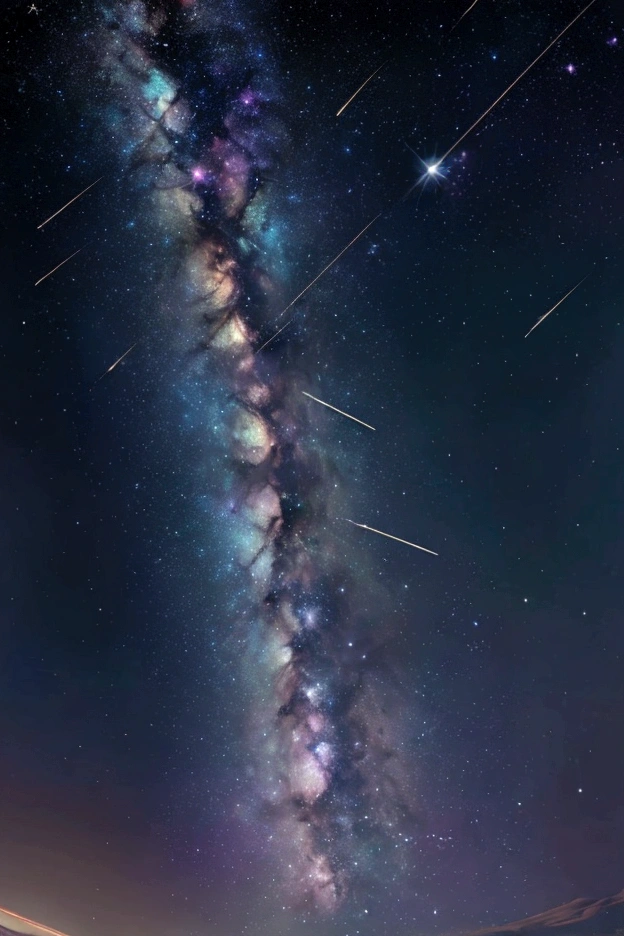 Starry Sky、stars rain down、The world we see、Iridescent幻想的なNight Sky、constellation, Iridescentconstellation、Iridescent空包み込まれそうな瞬間,When the stars shine in rainbow colors、Astronomical observation、Planetarium、Meteors、colorful,美しいconstellation、Three-dimensional,wonderful景色,Night Sky,An atmosphere full of dreams and hope,masterpiece.16K, Ultra-high resolution, to be born,wonderful ,future、Iridescent、The world 30 years from now。
