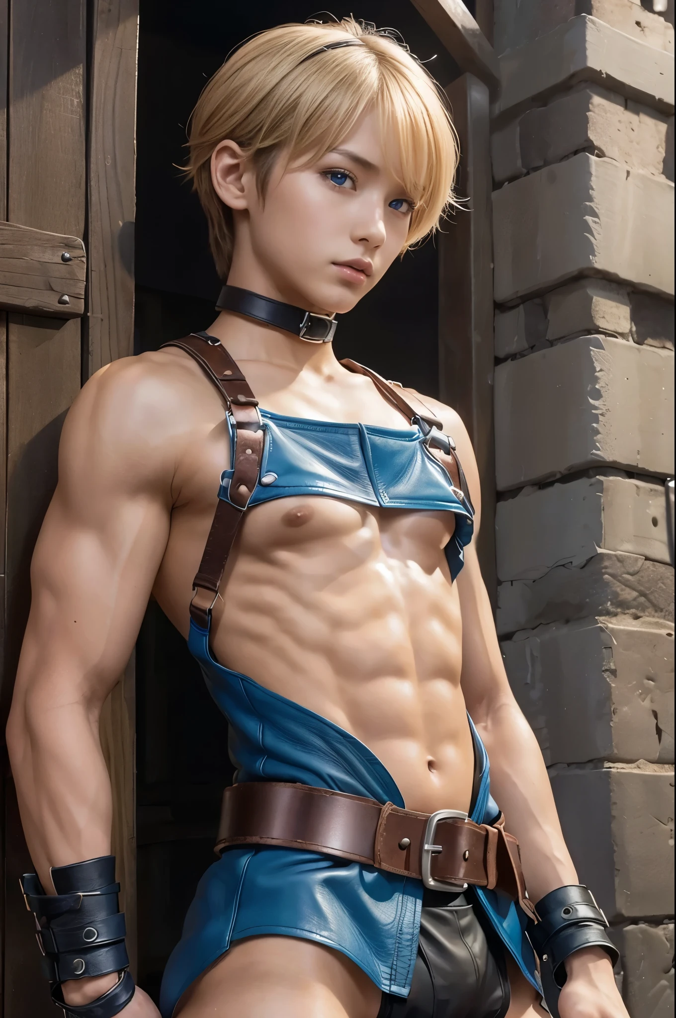 Beautiful boy slave in bondage suit