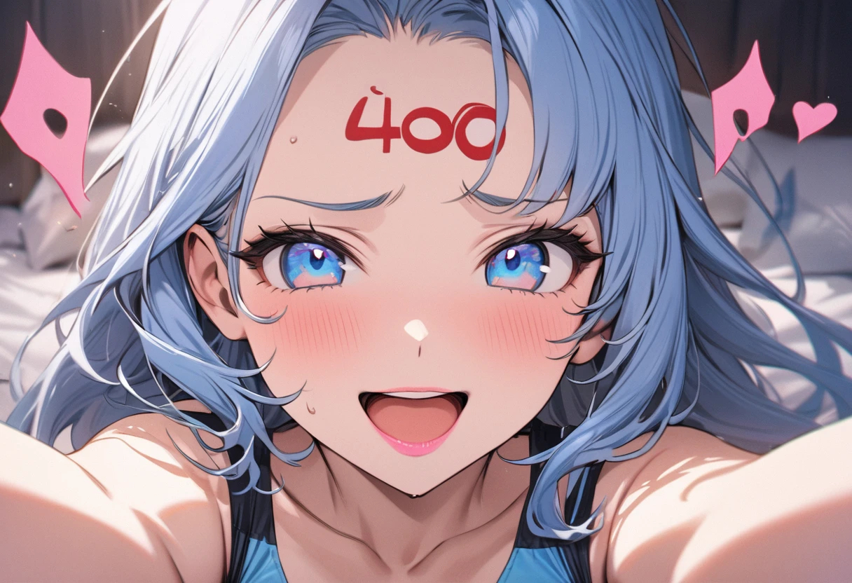 multicolored hair, ahoge, asymmetrical hair, messy hair, long hair, single sidelock, big hair, expressive hair, hair strand, hair over one eye, shiny hair, ribbon, white hairband, crazy eyes, raised eyebrows, multicolored eyes, mismatched pupils, dilated pupils, eye reflection, gradient eyes, eyeball, tears, aqua eyes, crying with eyes open, glowing eyes, eyebrows behind hair, heterochromia, pointy ears, crazy, clenched teeth, frown, tearing up, scowl, bright pupils, full blush, drooling, glint, yandere, saliva trail, excited, anger vein, ray tracing, motion lines, speed lines, anime, anime style, tachi-e, perspective, 8k, super detail, UHD, ccurate, anatomically correct, textured skin, super detail, high details, high quality, award winning, best quality, highres