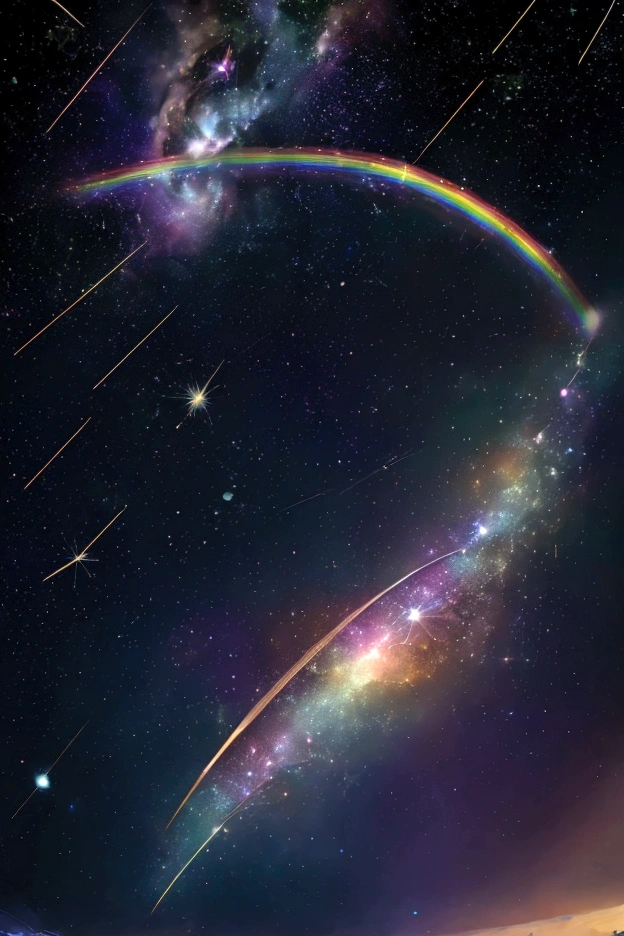 The world we see、Iridescent幻想的なNight Sky、constellation, Iridescentconstellation、Iridescent空包み込まれそうな瞬間,When the stars shine in rainbow colors、Astronomical observation、Planetarium、Meteors、colorful,美しいconstellation、Three-dimensional,wonderful景色,Night Sky,An atmosphere full of dreams and hope,masterpiece.16K, Ultra-high resolution, to be born,wonderful ,future、Iridescent、The world 30 years from now。