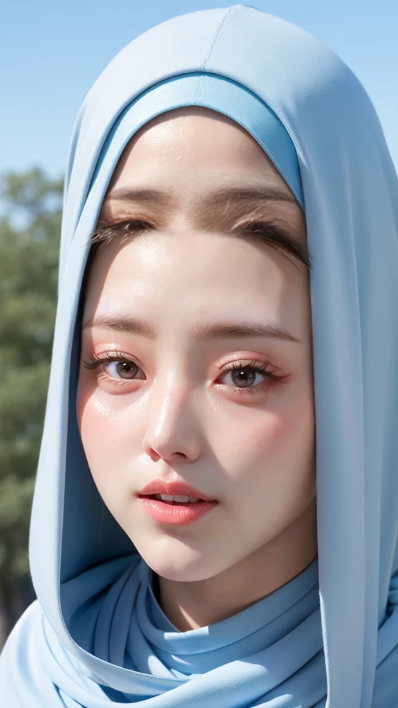 (Best quality, 8k, Masterpiece:1.37), wear hijab girls, girls wear hijab, position:standing, camera:away, style model, girls wearing hijab moslem, beautiful face, 18 years old girls, ultra detailed face, ultra detailed body, slim body, lips smile, beautiful detailed eyes, eyes korean, detailed nose, natural lips, lips smile, face smile, wear hijab moslem, big breasts, fancy jubba thobbe, view of the blue sky, slim body, realistic face, background people hijab