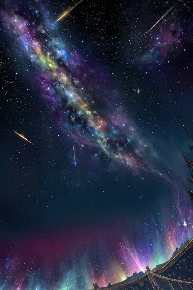 The world we see、Iridescent幻想的なNight Sky、constellation,Castle scenery、 Iridescentconstellation、Iridescent空包み込まれそうな瞬間，When the stars shine in rainbow colors、Astronomical observation、Planetarium、Meteors、colorful，美しいconstellation、Three-dimensional，wonderful景色，Night Sky，An atmosphere full of dreams and hope，masterpiece．16K, Ultra-high resolution, to be born,wonderful ,future、Iridescent、The world 30 years from now。