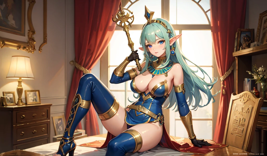 ((Highest quality)), ((masterpiece)), (detailed), 1 Elf Female, sexy,celtic costume,Egypt,pyramid,