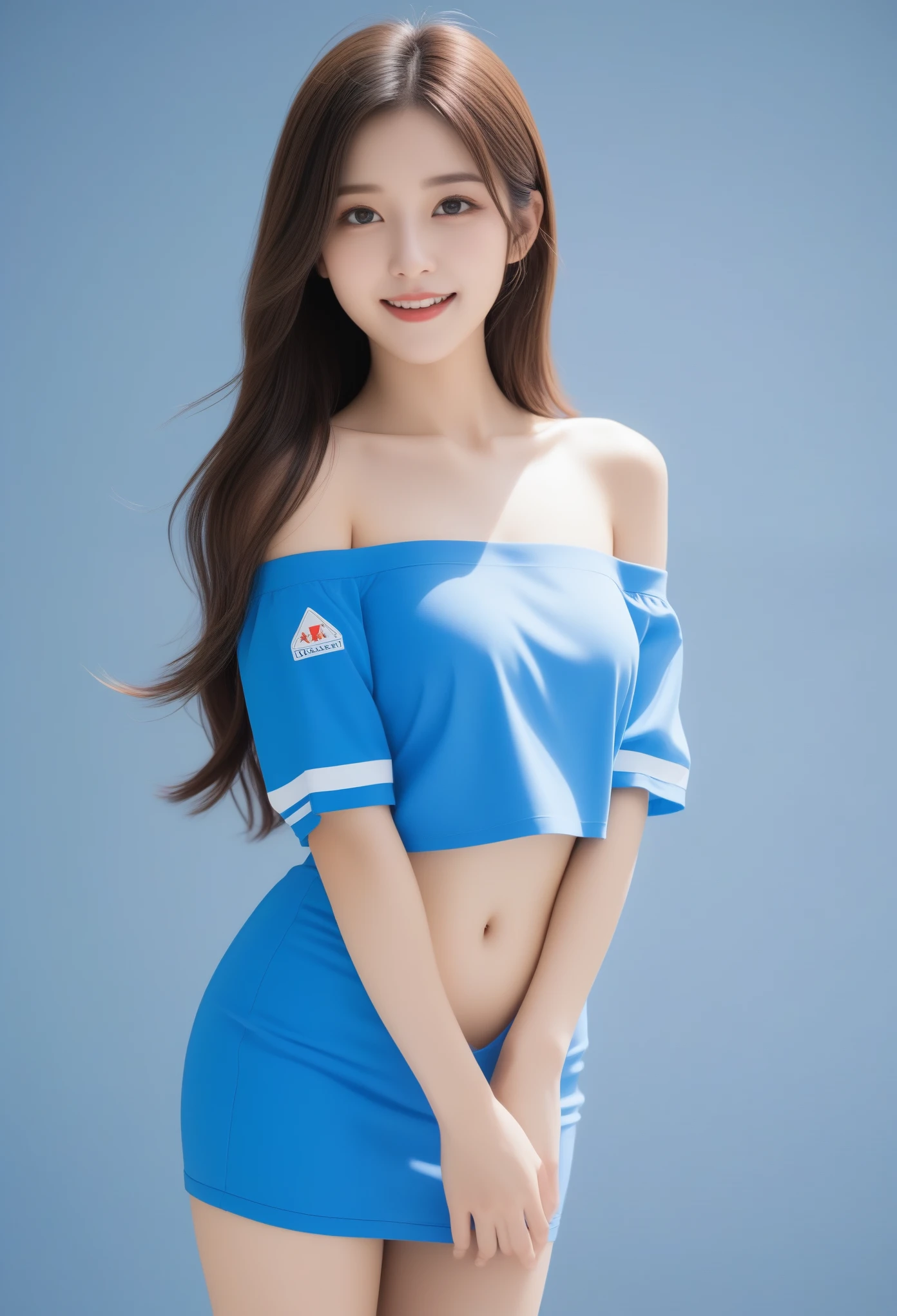 8K, Ultra-high resolution, Highest quality, masterpiece, 三分割法によるphotograph,Surreal, photograph, 1 Girl, (:1.3), pretty girl, Cute face, Beautiful eyes in every detail, 細かくdetailedに,masterpiece,, One Girl:1.2, Japan Female Announcer,Highest quality, Highest quality, 16K, Unbelievably absurd, 非常にdetailed, 2.5D, delicate and dynamic, blue sky, Confetti, Racing Car, Checkered Flag, Small face, Very delicate facial expressions, Delicate eye depiction, Upper body close-up, Only sexy women, Healthy body shape, 22-year-old woman, Race Queen, Height: 170cm, Big companies go bankrupt, Silvery long hair, Sexy long legs, 派手なRace Queenのコスチューム, Blue long skirt, White Leather Long Boots, Formula 1, Auto Racing Track,Beautiful leg line beauty,Captivating thighs,Full of sex appeal,Sensual,A carefree smile,Heal the heart,Short ponytail、beauty,Long neck、Laugh a little、Please close your mouth and laugh、(((Ideal body type))),A cup small breasts :2,、Portraiture:2、Perfect Anatomy、鮮明なdetailed、detailed、Surreal、Light and shadow,Strong light