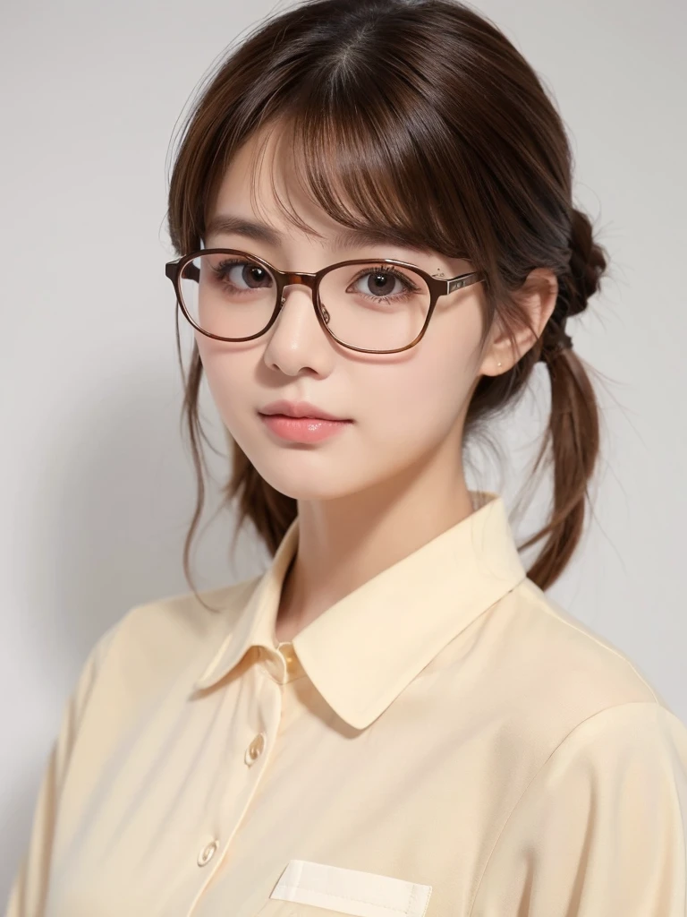 1girl, masterpiece, high_quality, office_uniform, glasses, brown_hair