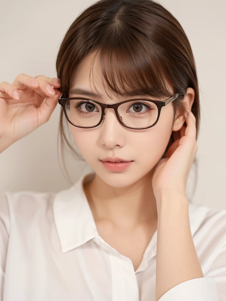 1girl, masterpiece, high_quality, office_uniform, glasses, brown_hair