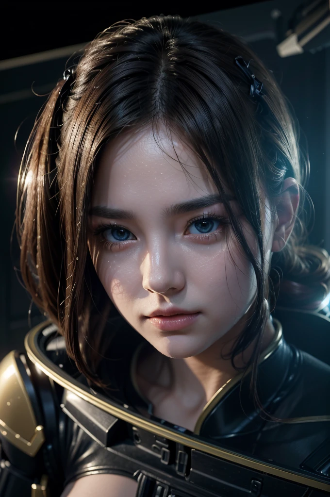 (ultra quality, 4k, 8k, high resolution, masterpiece: 1.2), ultra detailed, (realistic, photorealistic, photorealistic: 1.37) a sexy and beautiful young female robot in a space station, 8k, ultra-detailed, photorealistic, highly detailed, volumetric lighting, extremely detailed face and eyes, long eyelashes, intricate details, concept art, vibrant colors, cinematic lighting, dramatic lighting, sci-fi, futuristic, advanced technology, sleek design, seamless integration, meticulously crafted, masterpiece