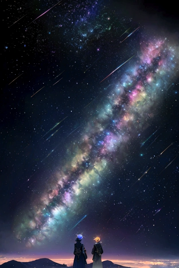 The world we see、Iridescent幻想的なNight Sky、constellation,Fantastic landscape、 Iridescentconstellation、Iridescent空包み込まれそうな瞬間,When the stars shine in rainbow colors、Astronomical observation、Planetarium、Meteors、colorful,美しいconstellation、Three-dimensional,wonderful景色,Night Sky,An atmosphere full of dreams and hope,masterpiece.16K, Ultra-high resolution, to be born,wonderful ,future、Iridescent、The world 30 years from now。