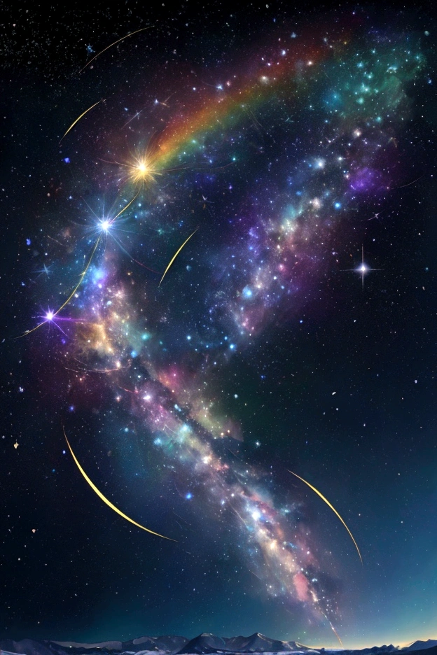 The world we see、Iridescent幻想的なNight Sky、constellation,Fantastic landscape、 Iridescentconstellation、Iridescent空包み込まれそうな瞬間,When the stars shine in rainbow colors、Astronomical observation、Planetarium、Meteors、colorful,美しいconstellation、Three-dimensional,wonderful景色,Night Sky,An atmosphere full of dreams and hope,masterpiece.16K, Ultra-high resolution, to be born,wonderful ,future、Iridescent、The world 30 years from now。