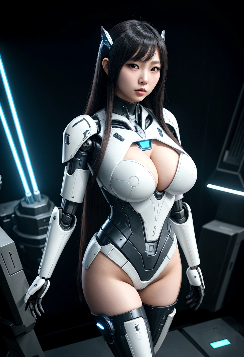 asian woman, standing, stop FRONT VIEW, tez blanca, korean, , futuristic clothing, modern outfit provided, NO DEFORMATIONS, beautiful, robot, cyborg, android, light, laser, League of Legends, splah art, sexyhe payment, chrome, Metal, FNAF, Animatronic, White y negro, ws, contrast, linda, beauty, goddess, kpop, Twice, warframe, robots, EVERGLOW, Aespa, idol, star wars, steel, iron, Metal, the payment, Dark, lingerie, Dorado, gold, lights, trails, cables, wires, doll, doll, doll, haydee. neutral background, armor, haydee, hair without bangs, hair on the sides, long straight hair, hair without bangs, hair on the sides, White, White, oppai, big tits, bithrow, genRECTOR, big breast. lights celestes, lige lights. very big tits, HUGE TITS. body suit. pends, hands withingers, hands without deformations
