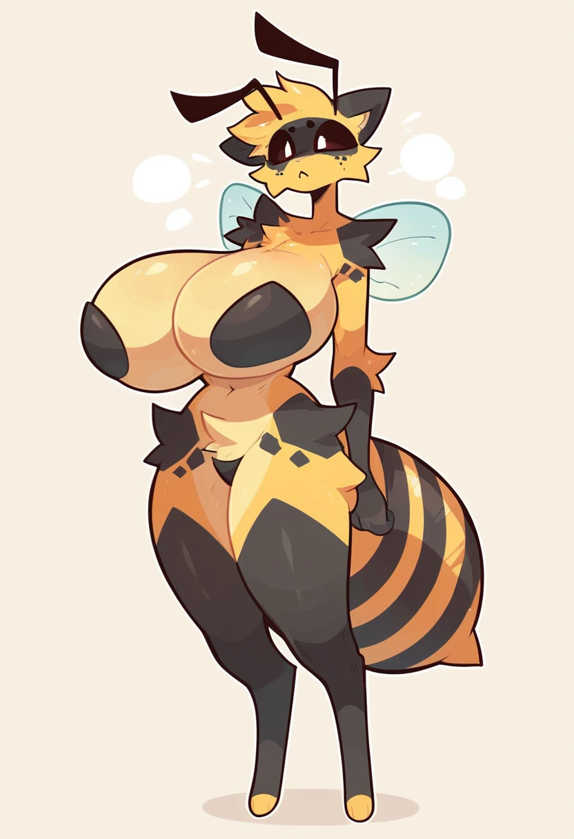 best qualityer, 4K, work of art, extremely detaild, high détail, 1womanl, 1 queen bee, standing alone, big boobies, large boobies, huge breasts