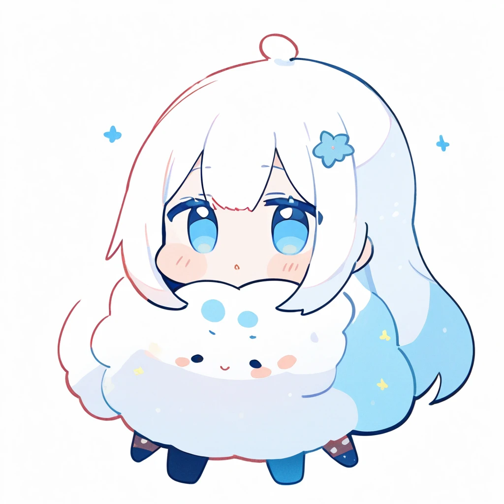 White background,(Chibi Character) ,three-headed body、girl、cute
