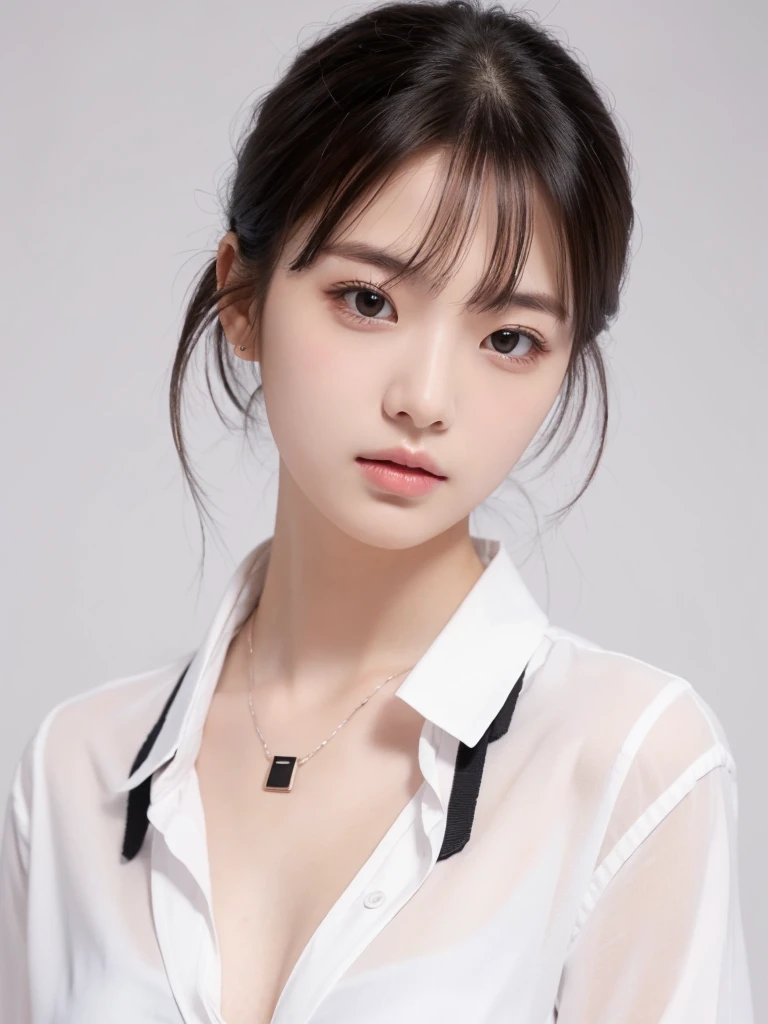 A cute girl who was and tied up、Beauty、Make your eyes even、Hands are tied with ropes、No collar、Inside the hotel room、The upper body is a white short-sleeved long T-shirt、The lower half is light blue panties、Standing smiling、、Age 25、Medium build、Like real life、highest quality、
