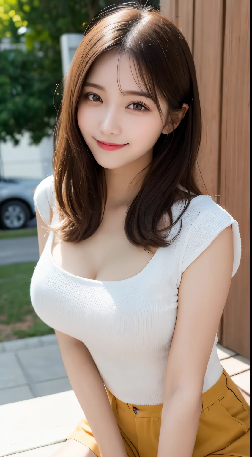 Tabletop, Highest quality, shape, Very detailed, finely, High resolution, 8k wallpaper, 完璧なダイナミックな構shape, Beautiful and detailed, Straight hair, Small breasts, Natural color lip, Random sexy poses,smile,20-year-old girl、Midnight、Beautiful and dense face、Perfect and beautiful face,Big eyes、RAW Photos、Expressing feminine poses with the whole body、Beautiful and detailed、Small face、Beautiful Duplex、Slim face and figure,Beautiful golden ratio face、blouse、Check shorts、smile、Real Photo、Raw photo、Dripping Sweat