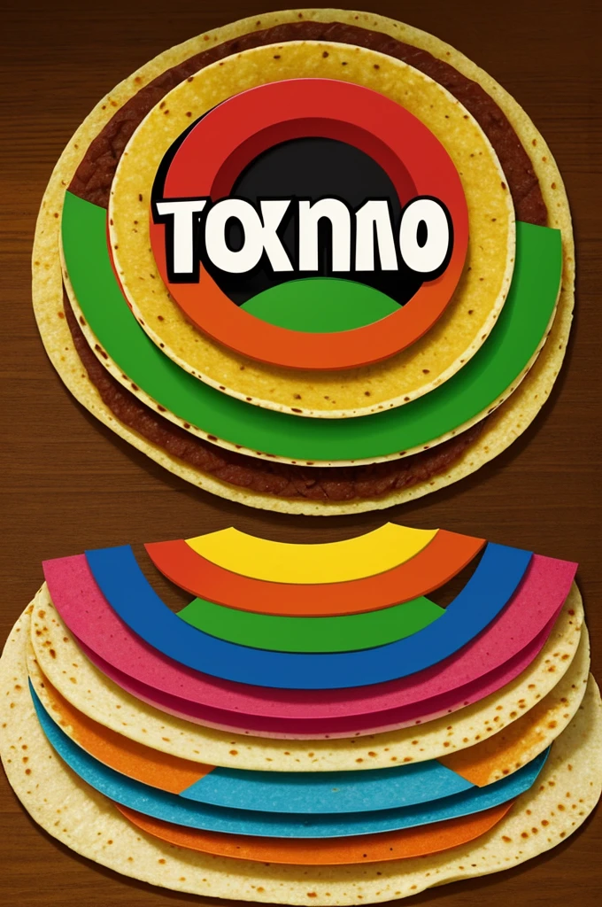 Can you help me by creating a circular logo for a taco shop called “Tacos don Mario?”" with warm colors where some tacos appear in the center, arranged in a striking way and at the top that says -Tacos Don Mario-