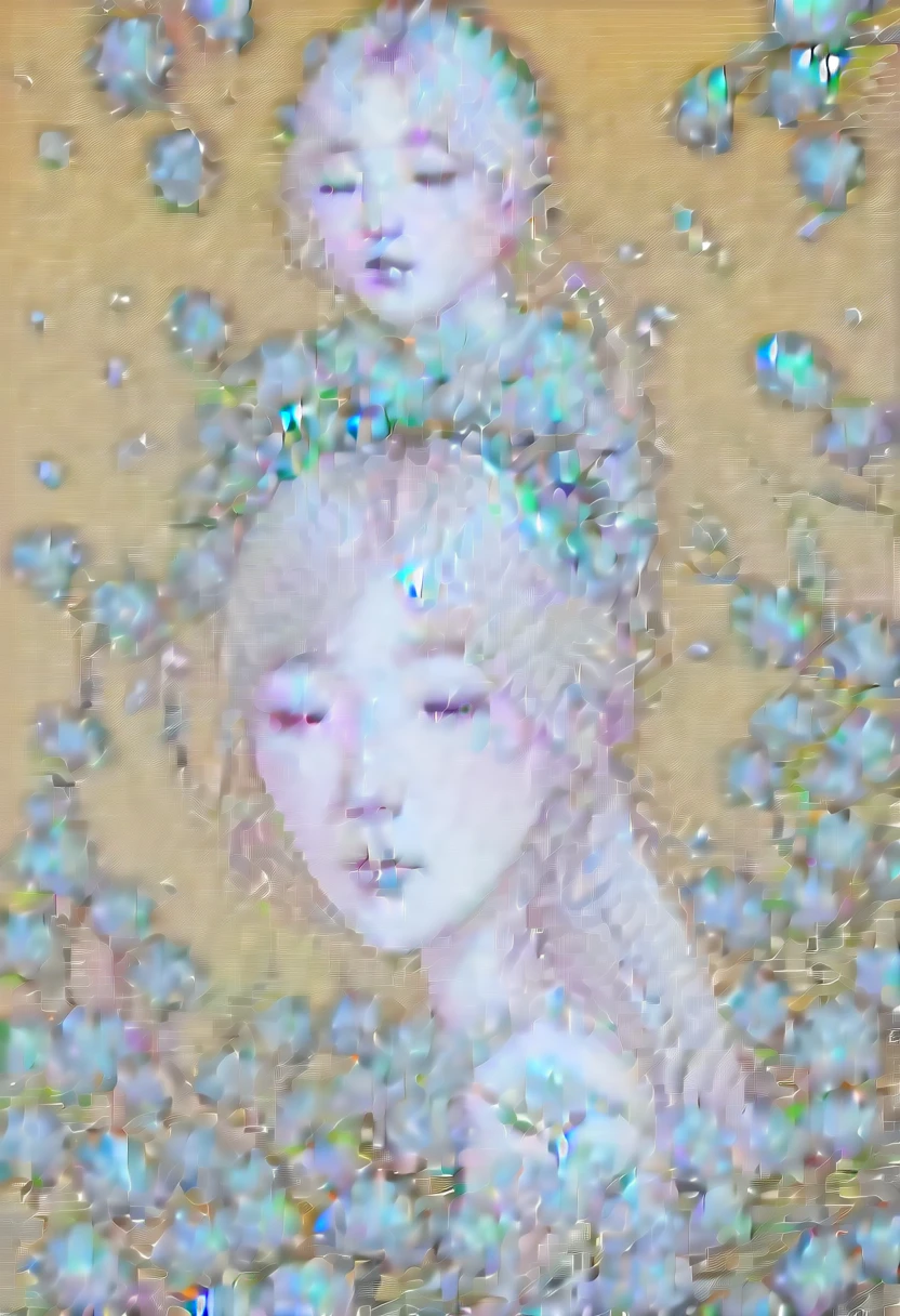 An illustration with soft tones and a dreamy feel。The characters in the picture are covered with a large number of small white flowers,Gives a hazy and mysterious visual effect。Soft space,Modern illustration elements。Tranquility、Pure atmosphere,Reminiscent of spring and new life。blond woman with white flowers covering her face and eyes, inspired by Hsiao-Ron Cheng, inspired by Yanjun Cheng, by Ayami Kojima, by Hsiao-Ron Cheng, by Yanjun Cheng, Guweiz, artwork in the style of Guweiz, by Eizan It's a gift, cake, james jean and wlop