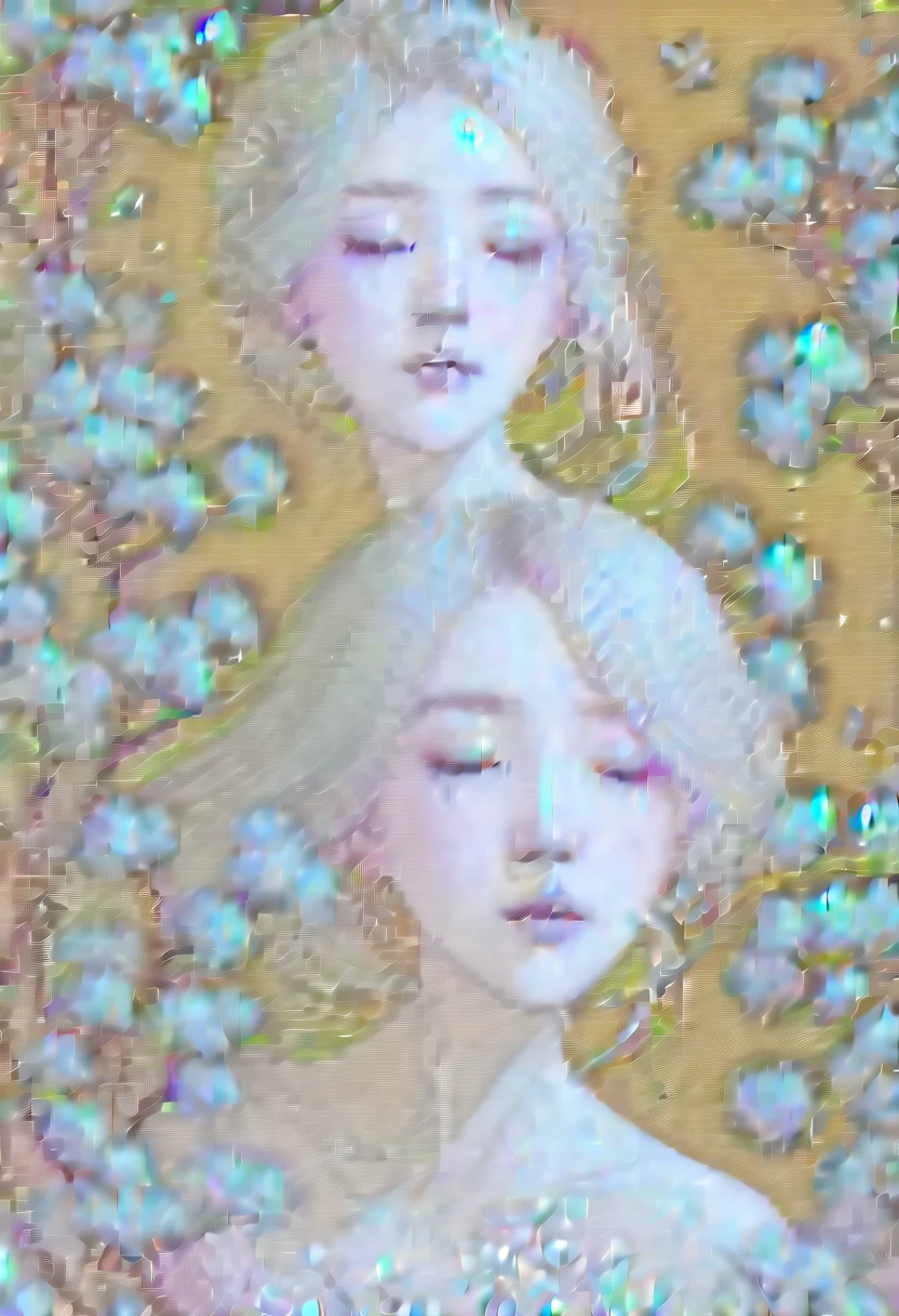 An illustration with soft tones and a dreamy feel。The characters in the picture are covered with a large number of small white flowers，Gives a hazy and mysterious visual effect。Soft space，Modern illustration elements。Tranquility、Pure atmosphere，Reminiscent of spring and new life。blond woman with white flowers covering her face and eyes, inspired by Hsiao-Ron Cheng, inspired by Yanjun Cheng, by Ayami Kojima, by Hsiao-Ron Cheng, by Yanjun Cheng, Guweiz, artwork in the style of Guweiz, by Eizan It&#39;s a gift, cake, james jean and wlop