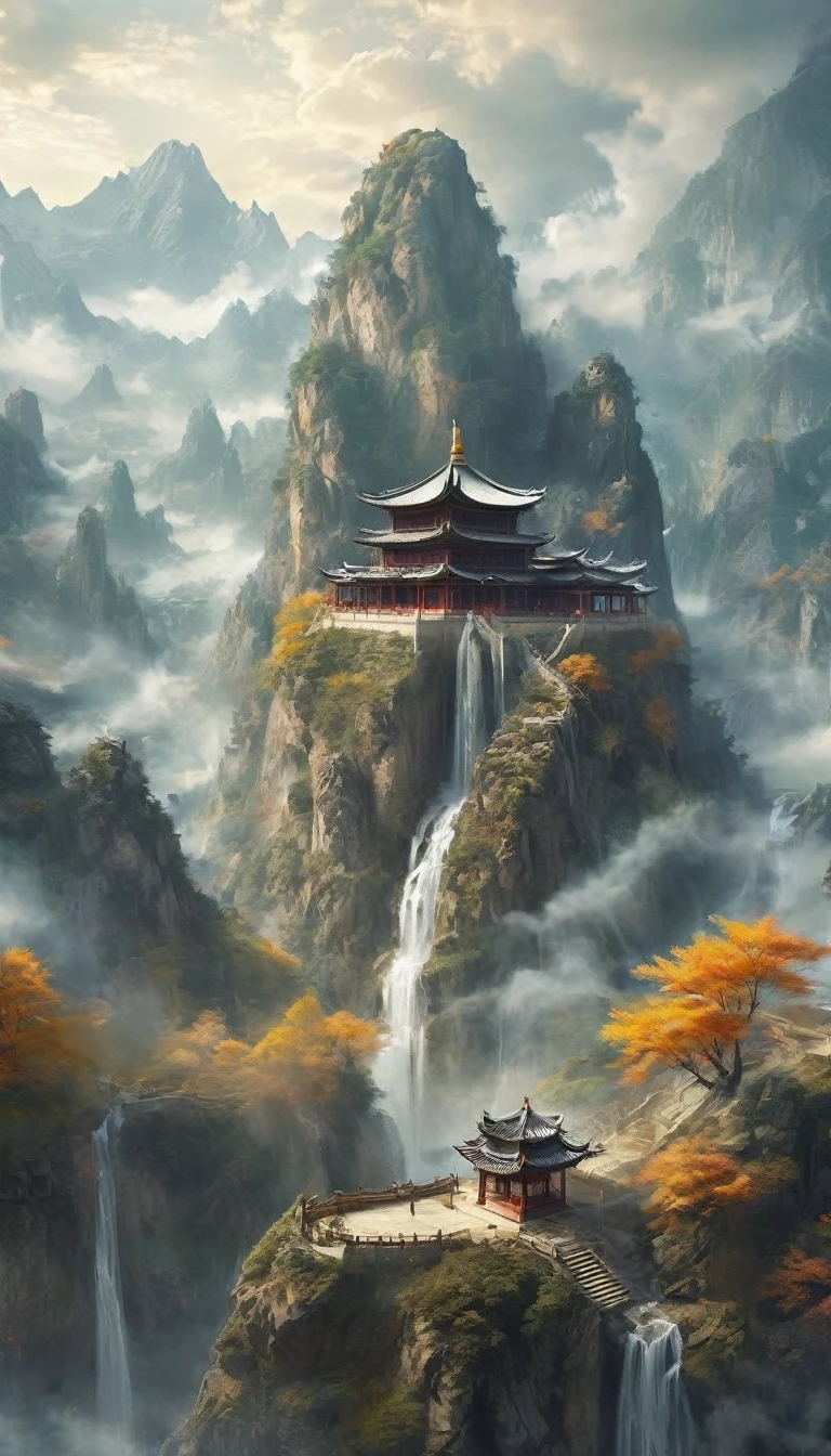 Solitary,(Elders:1.2),(Eye_closure:1.2),Kindly,山god,freehand landscape painting,Male image,peak,Fall,Fall,god,immortal,giant god and mountains merge into one,White hair,White beard,White eyebrows,wrinkle,, masterpiece,best quality,Very detailed,Astonishing,Fine details,extremely detailed CG unity 8k wallpaper,Fraction:>=60,, beautiful detailed Eye,Fine hair texture,, Ridiculous,wallpaper,realistic,real,photo,landscape,shorten,Xianxia