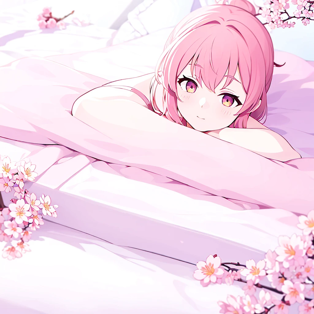 best quality, intricate details,

sakura miko,

 [(white background:1.5), ::5],  swirling petals, sakura cherry blossoms, lying on the bed,nobra,no pant