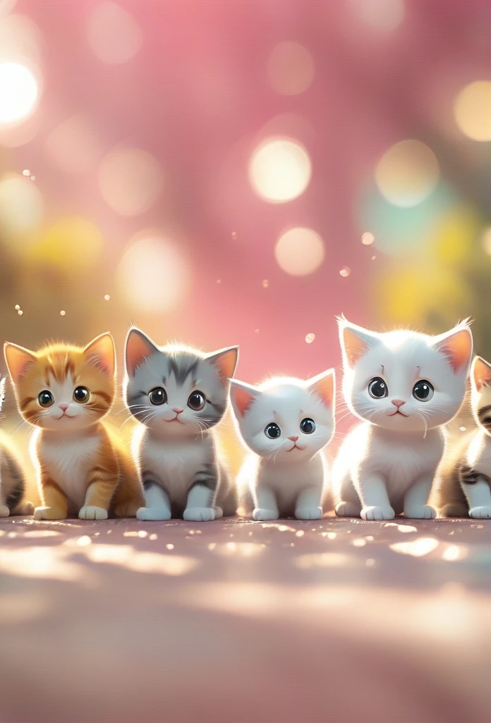(masterpiece, Highest quality:1.2), Fisheye Lens:1.4,Close-up of multiple cats on a pink background, cute numbersArt, Beautiful and detailed digital art, 8K high resolution illustration wallpaper, Cute numbers, Blurred dream picture, 4K HD wallpaper illustration, Cute 3D rendering, Beautiful artistic illustration, 2D illustration, 2D illustration, Blurry dreamy illustration, Spectacular concept art. bokeh