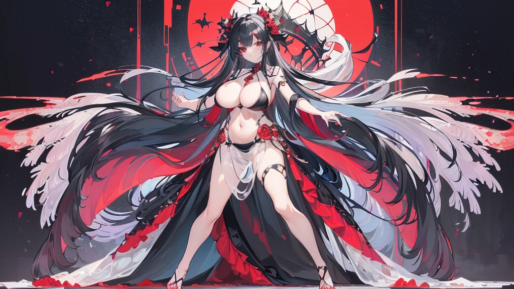 (Exquisite eyes),(Clear and beautiful eyes:1.61),masterpiece, ung girl,(Black clothes and some red gems), Black long hair, (She has a huge red gem on her chest), Good Hand,((The Havoc of StarCraft)),full-body shot,Fighting Stance,(Red Eyes:1.466),short and small,(Very big breasts:1.35),(Pretty Face),(full-body shot:1.33),Beautiful hands