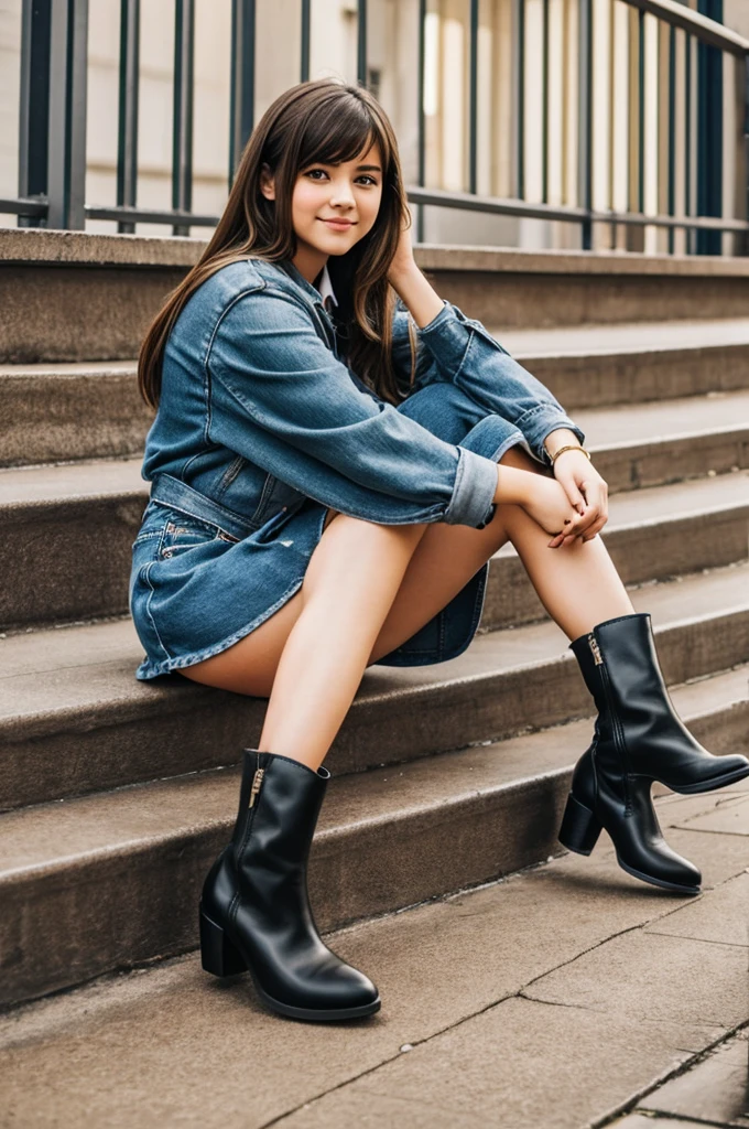 High school girl with heeled ankle boots