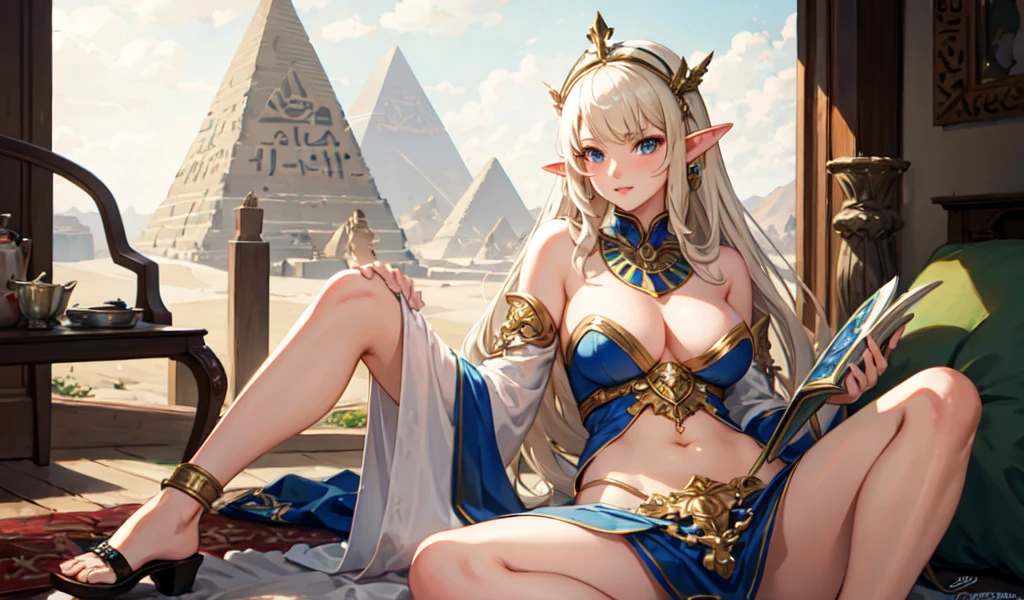 ((Highest quality)), ((masterpiece)), (detailed), 1 Elf Female, sexy,celtic costume,Egypt,pyramid,desert,Remains