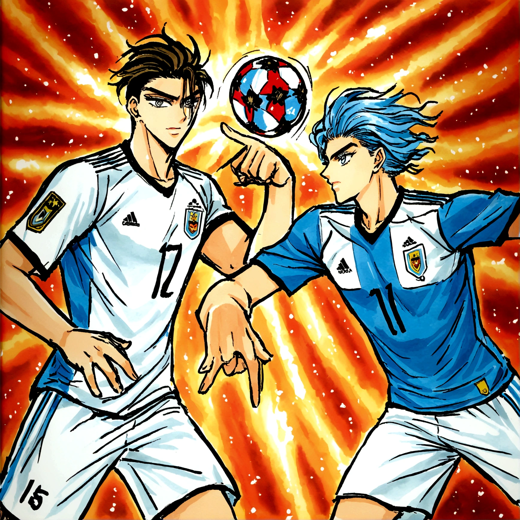 Soccer game, Colombia vs Uruguay, James Rodriguez vs Uruguay, fireball towards the screen 