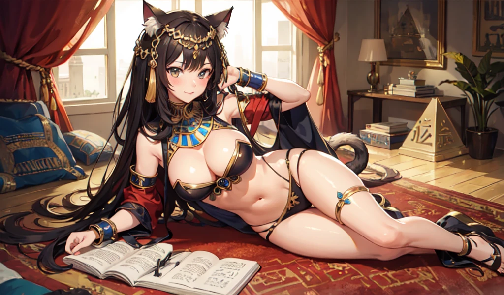 ((Highest quality)), ((masterpiece)), (detailed), 1 Cat Ear Female, sexy,celtic costume,Egypt,desert,Remains,pyramid