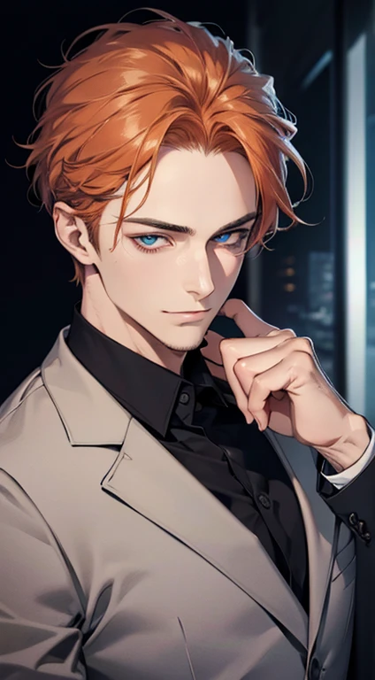 (best quality,4k,8k,highres,masterpiece:1.2),ultra-detailed,(realistic,photorealistic,photo-realistic:1.37),1 man,31 years old,mature man,very handsome,without expression,smile,short grey b
Orange hair,blue eyes,penetrating gaze,perfect face without errors,imposing posture,businessman,office background,cinematic lighting,hdr image